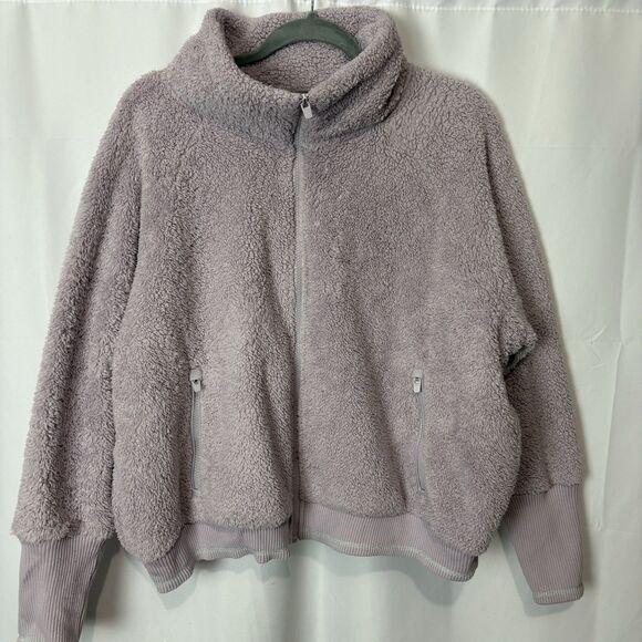 Athleta Lavender Women’s Tugga Sherpa Fleece Cropped Zip Jacket Size 2X Pockets - Picture 4 of 11